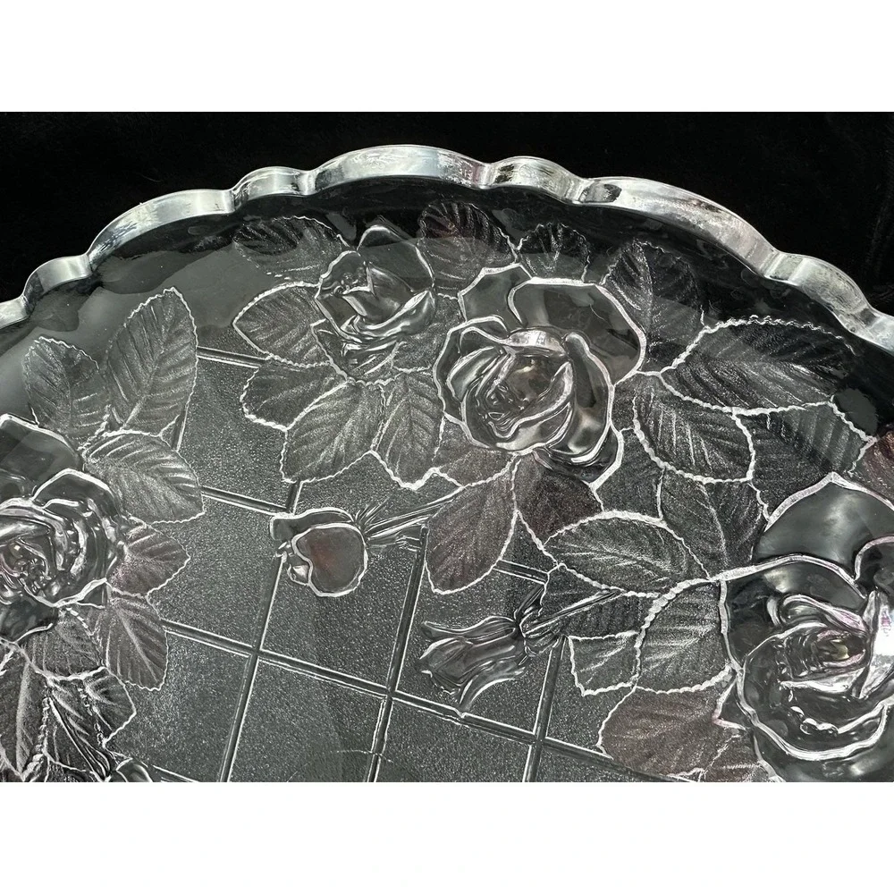 Studio Nova Crystal Pink Rose Clear Platter Glass Round 14